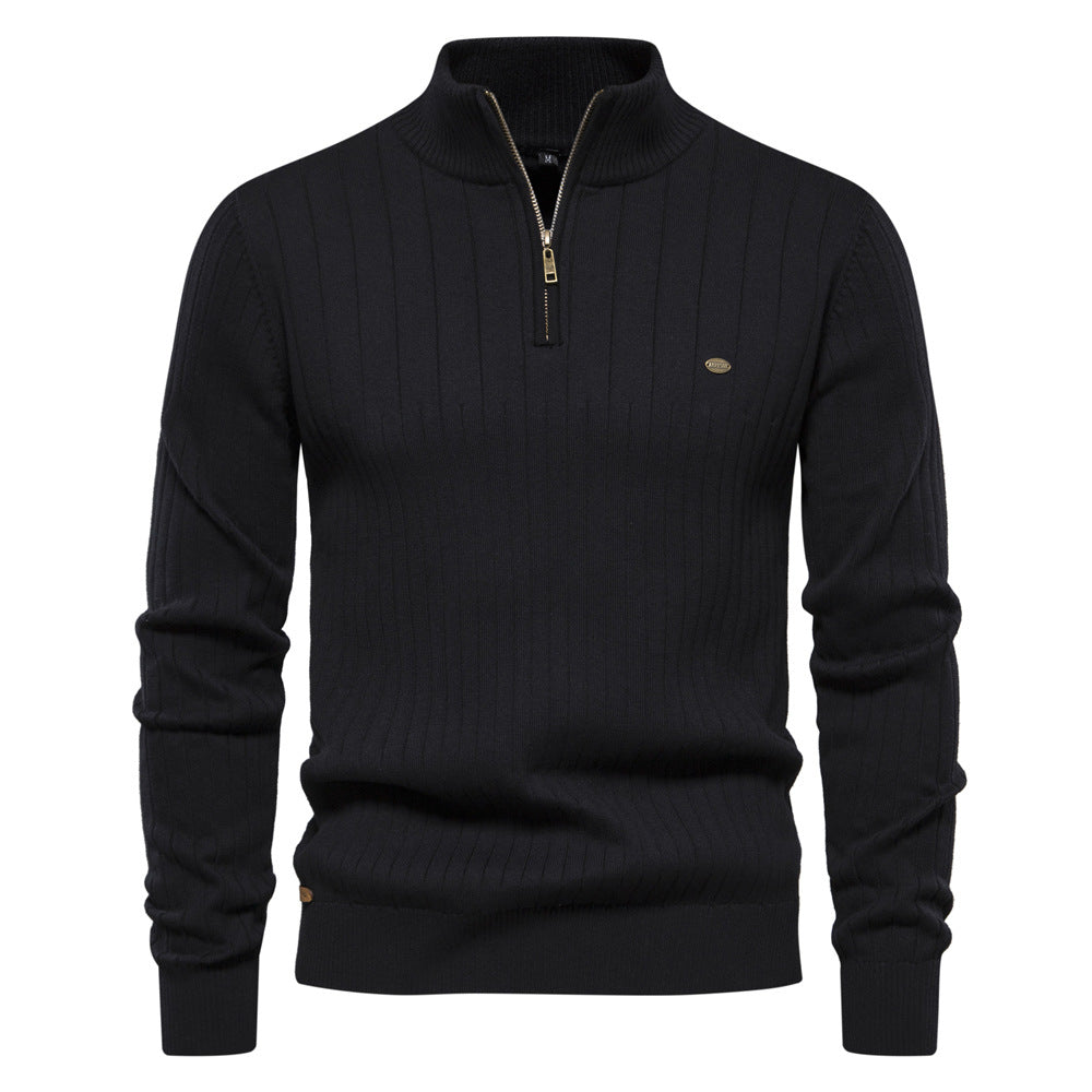 Half-zipper Pullover Sweater Men's Fashion Casual Stand Collar Long-sleeved Knitted Tops Fall Winter Clothing