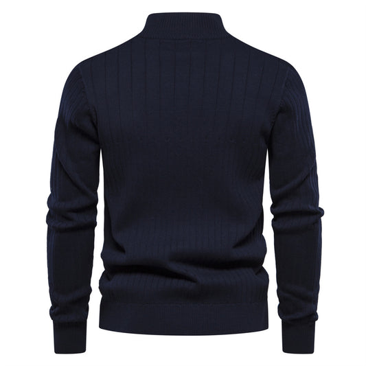 Half-zipper Pullover Sweater Men's Fashion Casual Stand Collar Long-sleeved Knitted Tops Fall Winter Clothing